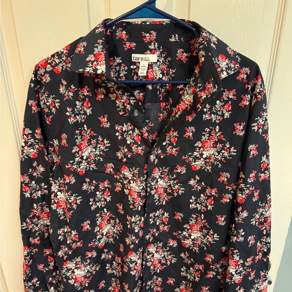 Bar III Black and Red Casual Button Down Shirt